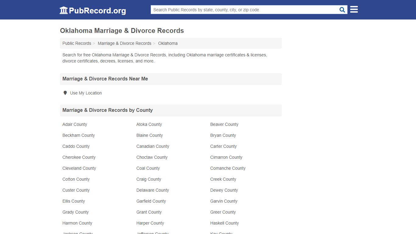 Free Oklahoma Marriage & Divorce Records - PubRecord.org